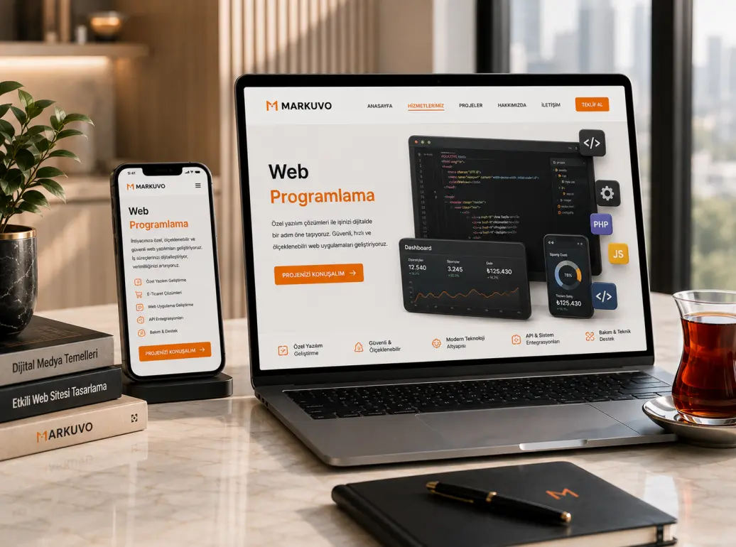 İşletmenize özel web programlama ve web yazılım çözümleri. Performanslı, güvenli, ölçeklenebilir ve ihtiyaca göre geliştirilen web uygulamaları için Markuv